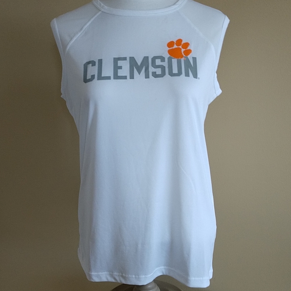 NEW Clemson Tigers Tank Top Sleeveless Tee Paw Logo Camp David White Women's Lrg
